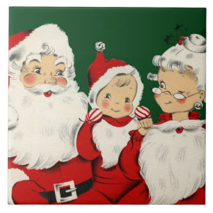 Azulejo De Cerâmica Família de Papai Noel Retro Meados do Século – Kit