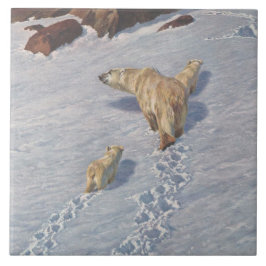 Azulejo De Cerâmica Família de Ursos Polares na Neve Ártica