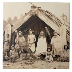 Azulejo De Cerâmica Família maori, Nova Zelândia, c.1880s (impressã