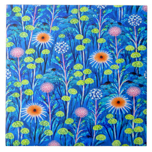 Azulejo De Cerâmica Fantasia Azul de Prado de Flores Silvestres