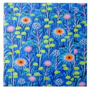 Azulejo De Cerâmica Fantasia Azul de Prado de Flores Silvestres