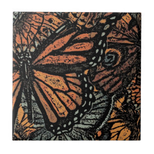 Azulejo De Cerâmica Fantasia da borboleta laranja abstrato