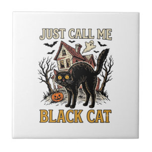 Azulejo De Cerâmica Fantasia de Gato Preto Casa Assombrada Roupa Diver