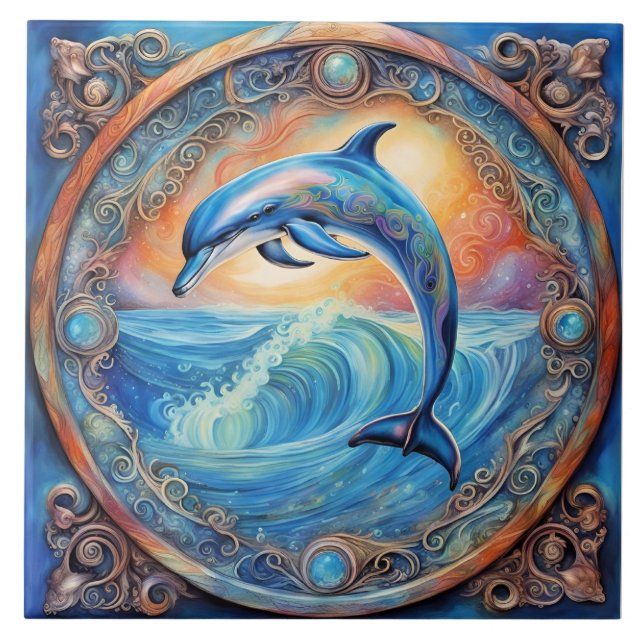 Azulejo De Cerâmica Fantasia de golfinho (Frente)