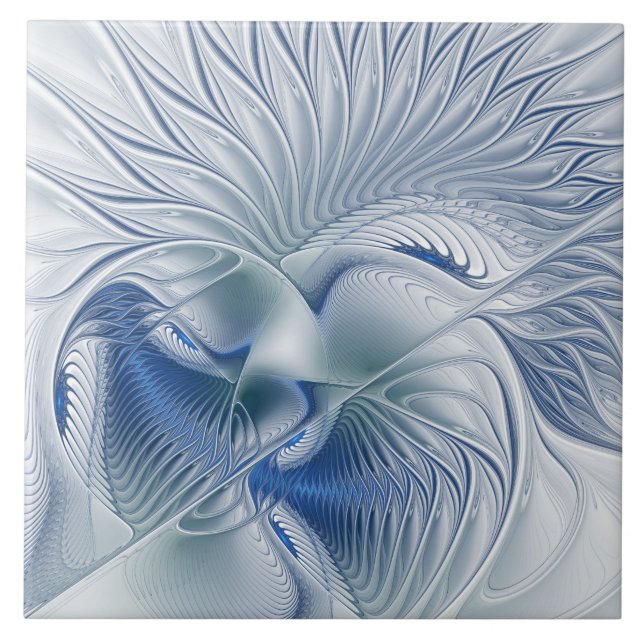 Azulejo De Cerâmica Fantasia Dinâmica Tons Azuis Arte Fractal Abstrata (Frente)