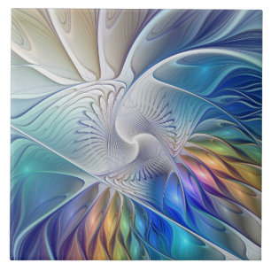 Azulejo De Cerâmica Fantasia Floral, Abstrato Fractal Colorida
