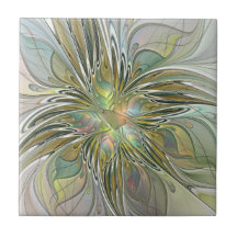 Fantasia Floral Arte Fractal Moderna Com Dourado