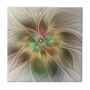 Azulejo De Cerâmica Fantasia Floral Com Moderno Fractal Abstrato Doura