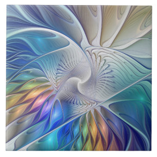 Azulejo De Cerâmica Fantasia Floral, Flor Abstracta Colorida Fractal