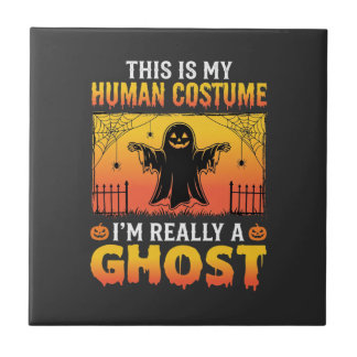 Azulejo De Cerâmica Fantasia Humana de Halloween Fantasma Vintage
