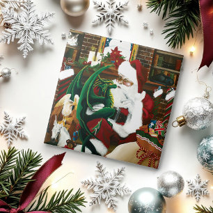 Azulejo De Cerâmica Fantasia Mágica de Natal Dragão de Santa Natal Aco