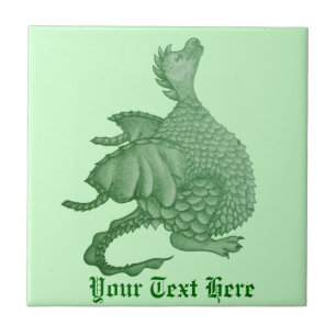 Azulejo De Cerâmica fantasia mítica, criatura verde, dragão