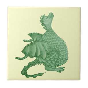 Azulejo De Cerâmica fantasia mítica, criatura verde, dragão