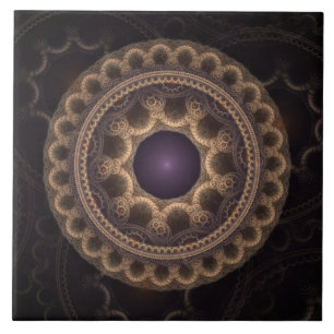 Azulejo De Cerâmica Fantasia negra fractal redonda