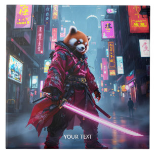 Azulejo De Cerâmica Fantasia Panda Vermelho Samurai Fofo