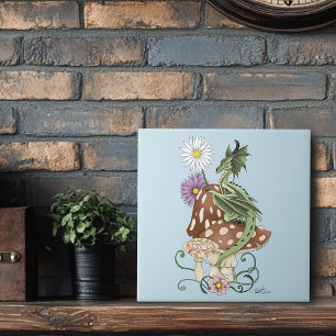 Azulejo De Cerâmica Fantasia Verde Caprichosa Flores de Cogumelo de Dr