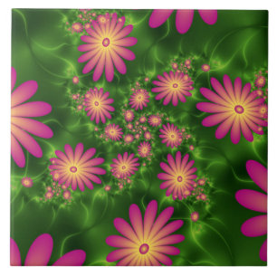 Azulejo De Cerâmica Fantasias Rosa Flores Modernas Abstrato Arte Fract