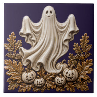 Azulejo De Cerâmica Fantasma de Halloween Fofo e Jack O Lanternas