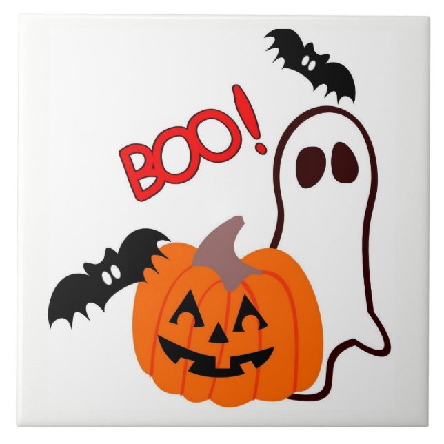 Azulejo De Cerâmica Fantasma do Dia das Bruxas com abóbora (Frente)