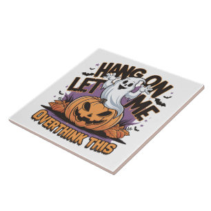 Azulejo De Cerâmica Fantasma do Halloween animado em uma abóbora escul