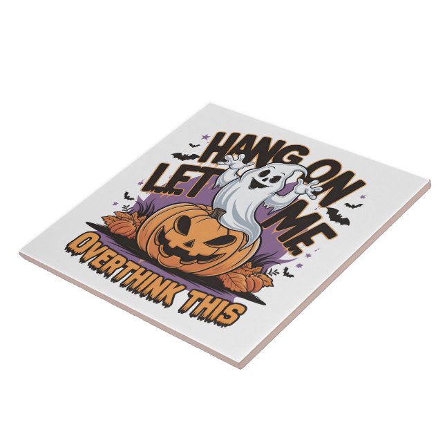 Azulejo De Cerâmica Fantasma do Halloween animado em uma abóbora escul (Lateral)