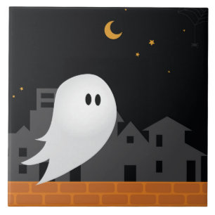 Azulejo De Cerâmica Fantasma na cidade de halloween martirizou