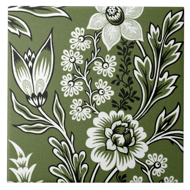 Azulejo De Cerâmica Fantastic Flowers (Moss Green) Fine Art (Frente)