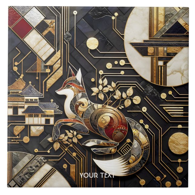 Azulejo De Cerâmica Fantasy Abstrato Fox Art (Frente)