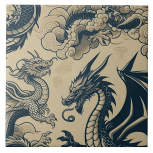 Azulejo De Cerâmica Fantasy Antiquados Dragões