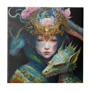 Azulejo De Cerâmica Fantasy Art Dragon Deusa Rainha Azulejo Cerâmica