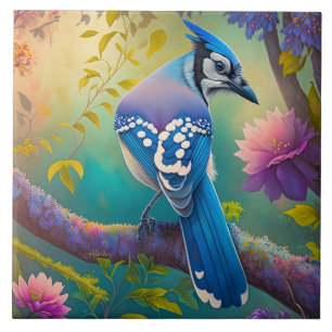 Azulejo De Cerâmica Fantasy Birds Blue Jay