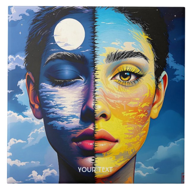 Azulejo De Cerâmica Fantasy - Bonito Rosto Noturno (Frente)