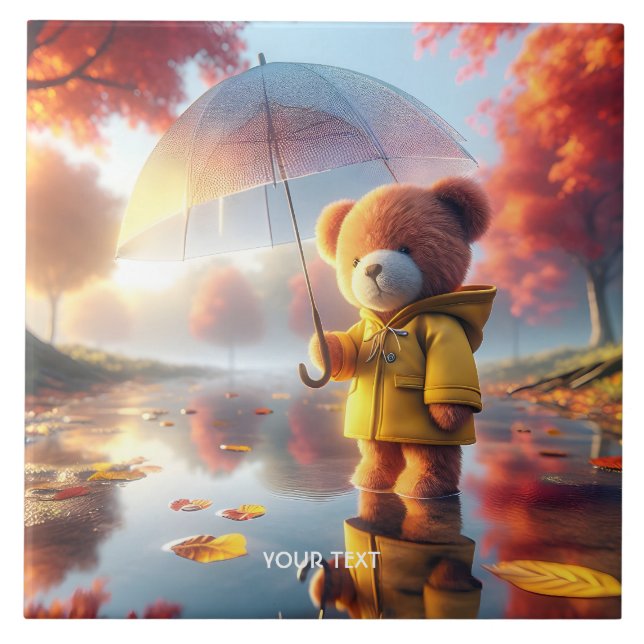 Azulejo De Cerâmica Fantasy Curioso Bear Guarda-chuva (Frente)