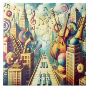 Azulejo De Cerâmica Fantasy Cute Abstrato Music City
