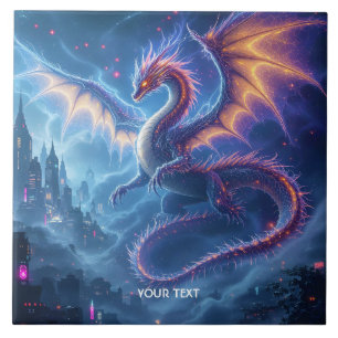 Azulejo De Cerâmica Fantasy Cute Blue Dragon City