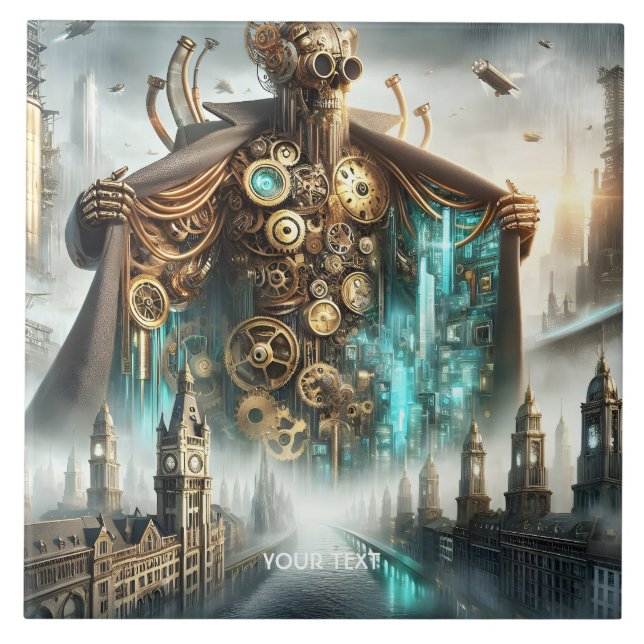 Azulejo De Cerâmica Fantasy Cute Bridge Steampunk Robot (Frente)