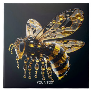 Azulejo De Cerâmica Fantasy Cute Glass Yellow Bee Black