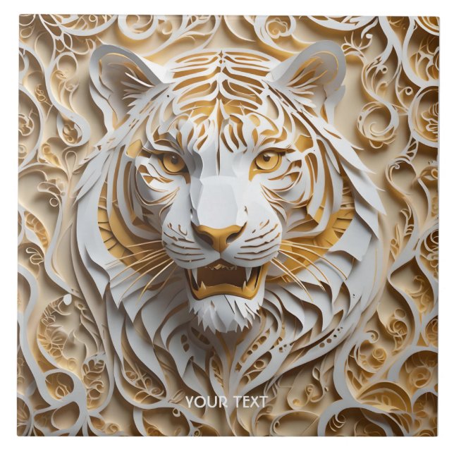 Azulejo De Cerâmica Fantasy Cute Kirigami Tiger White (Frente)