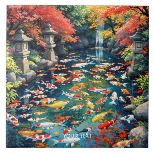 Azulejo De Cerâmica Fantasy Cute Koi Fish Pond