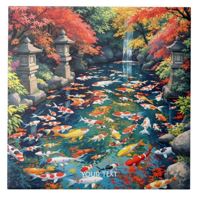 Azulejo De Cerâmica Fantasy Cute Koi Fish Pond (Frente)
