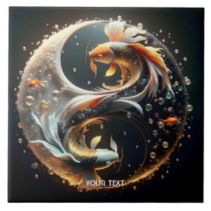 Azulejo De Cerâmica Fantasy Cute Koi Yin Yang