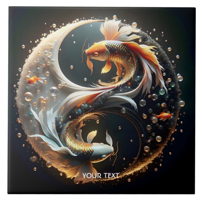 Azulejo De Cerâmica Fantasy Cute Koi Yin Yang (Frente)