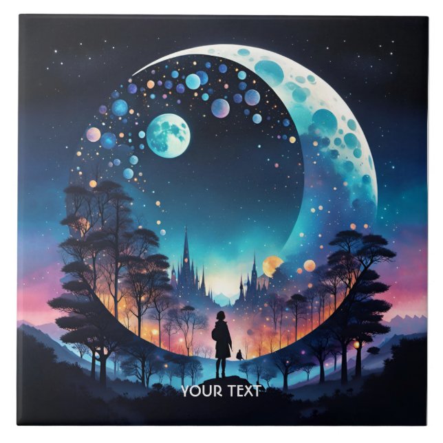 Azulejo De Cerâmica Fantasy Cute Moon Stars (Frente)