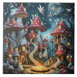 Azulejo De Cerâmica Fantasy Cute Mushroom Forest Reino