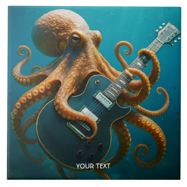 Azulejo De Cerâmica Fantasy Cute Octopus Tocando Violão (Frente)