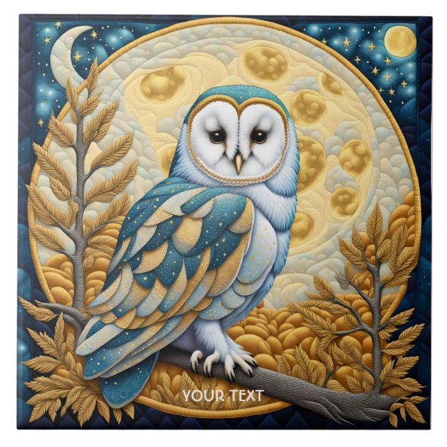 Azulejo De Cerâmica Fantasy Cute Owl Moon Trees (Frente)