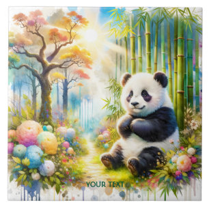 Azulejo De Cerâmica Fantasy Cute Panda Bamboo Forest