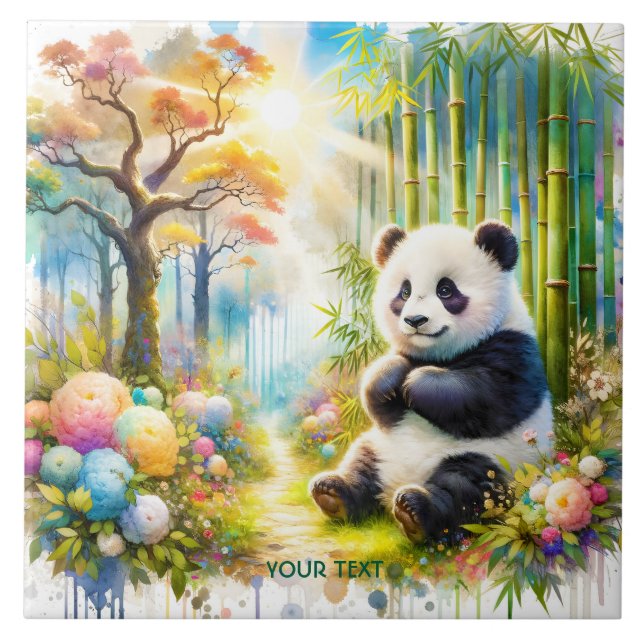 Azulejo De Cerâmica Fantasy Cute Panda Bamboo Forest (Frente)