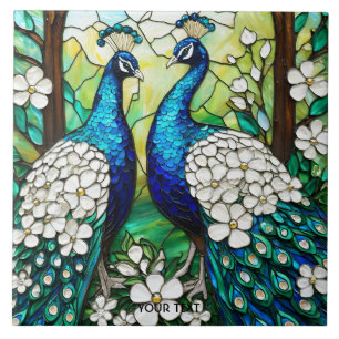 Azulejo De Cerâmica Fantasy Cute Peacock StainGlass