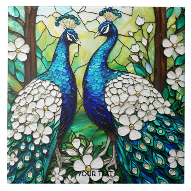 Azulejo De Cerâmica Fantasy Cute Peacock StainGlass (Frente)